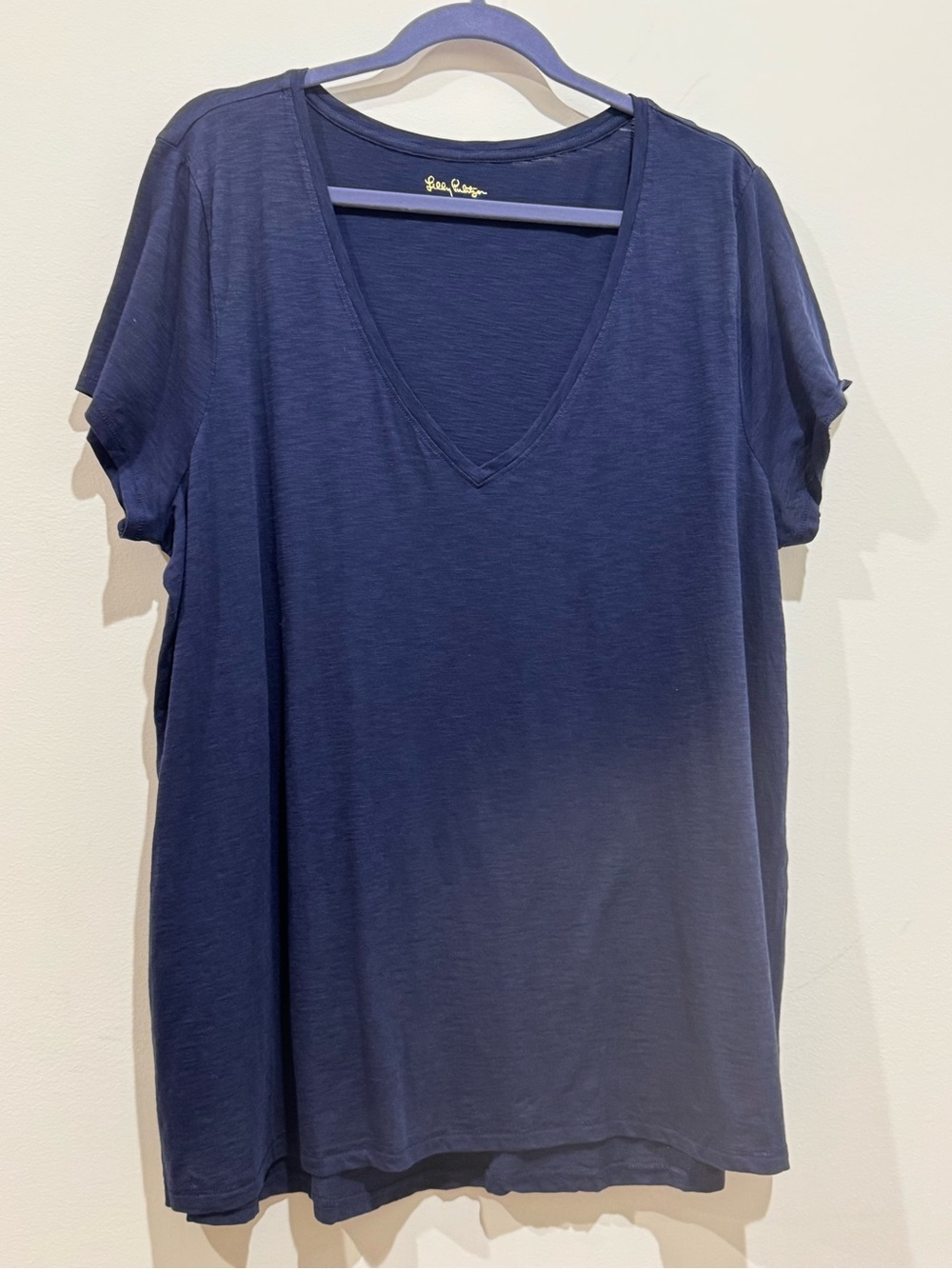 Lilly Pulitzer Navy V-Neck cotton Short Sleeve T Shirt Sz XXL Plus NWOT